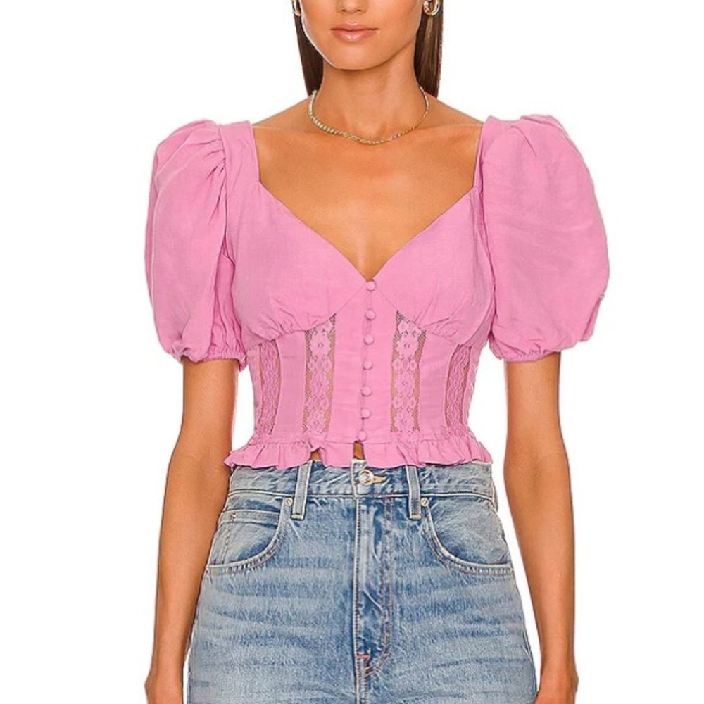 Astr Pink Puff Sleeve Blouse